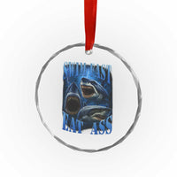Retro Sharks Crystal Glass Ornament Swim Fast Eat Ass Vintage 90s Bootleg Graphic - Wonder Print Shop