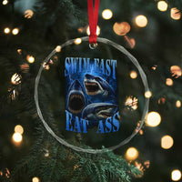 Retro Sharks Crystal Glass Ornament Swim Fast Eat Ass Vintage 90s Bootleg Graphic - Wonder Print Shop