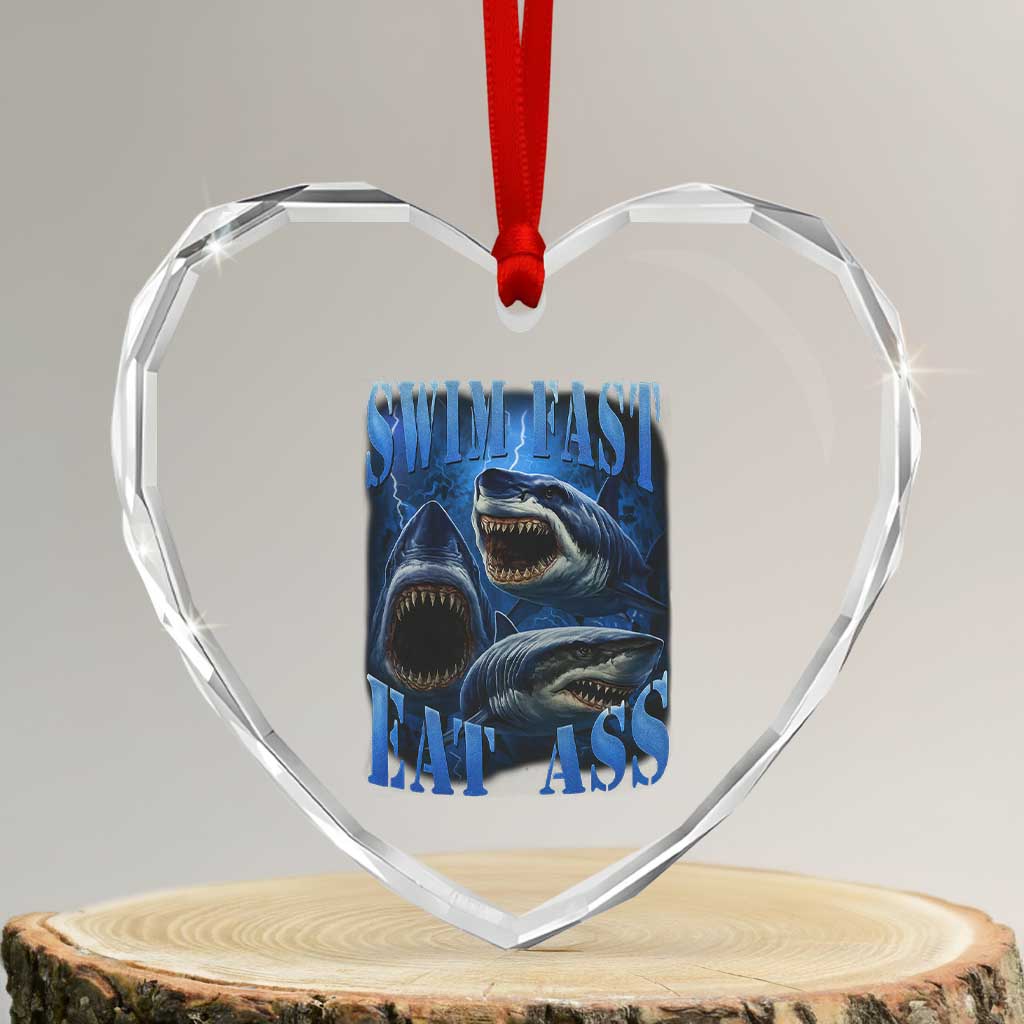 Retro Sharks Heart Crystal Glass Ornament Swim Fast Eat Ass Vintage 90s Bootleg Graphic - Wonder Print Shop
