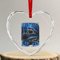 Retro Sharks Heart Crystal Glass Ornament Swim Fast Eat Ass Vintage 90s Bootleg Graphic - Wonder Print Shop