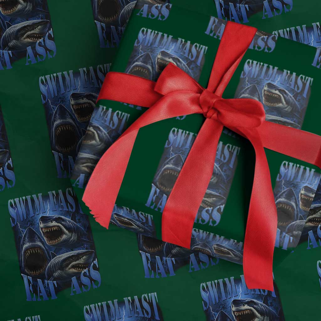 Retro Sharks Wrapping Paper Roll Swim Fast Eat Ass Vintage 90s Bootleg Graphic - Wonder Print Shop