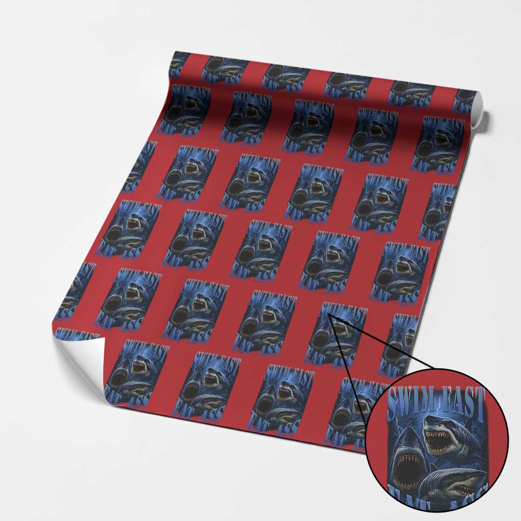 Retro Sharks Wrapping Paper Roll Swim Fast Eat Ass Vintage 90s Bootleg Graphic - Wonder Print Shop