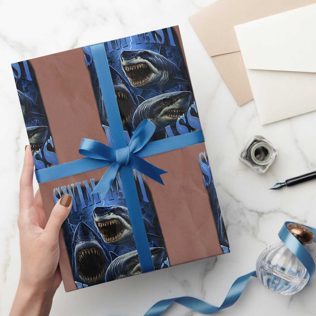 Retro Sharks Wrapping Paper Roll Swim Fast Eat Ass Vintage 90s Bootleg Graphic - Wonder Print Shop
