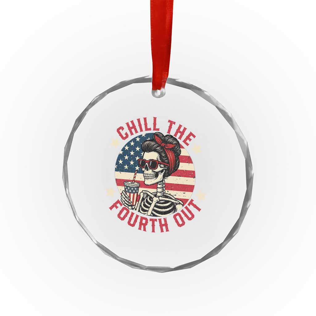 Retro Skeleton 4th of July Crystal Glass Ornament Chill The Fourth Out Funny Patriotic American Flag TS02