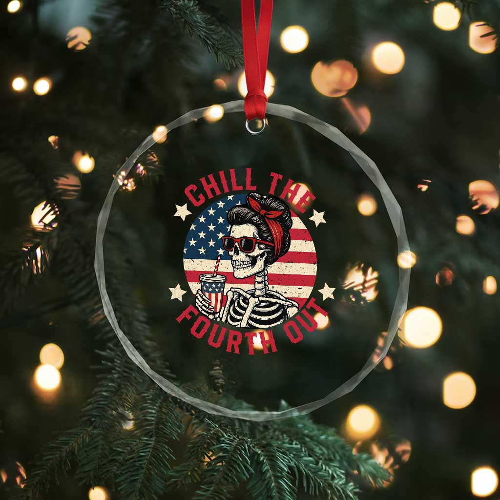Retro Skeleton 4th of July Crystal Glass Ornament Chill The Fourth Out Funny Patriotic American Flag TS02