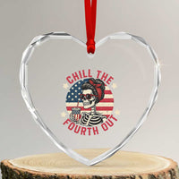 Retro Skeleton 4th of July Heart Crystal Glass Ornament Chill The Fourth Out Funny Patriotic American Flag - Wonder Print Shop