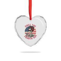 Retro Skeleton 4th of July Heart Crystal Glass Ornament Chill The Fourth Out Funny Patriotic American Flag - Wonder Print Shop