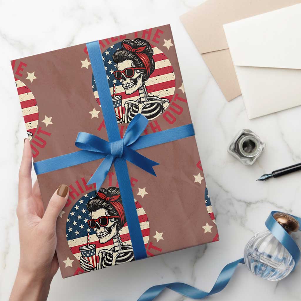 Retro Skeleton 4th of July Wrapping Paper Roll Chill The Fourth Out Funny Patriotic American Flag - Wonder Print Shop