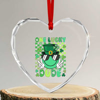 Retro St Patrick's Day Heart Crystal Glass Ornament One Lucky Dude Green Checkered Heart Groovy - Wonder Print Shop