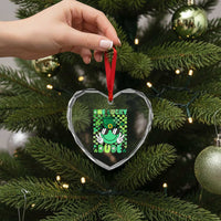 Retro St Patrick's Day Heart Crystal Glass Ornament One Lucky Dude Green Checkered Heart Groovy - Wonder Print Shop