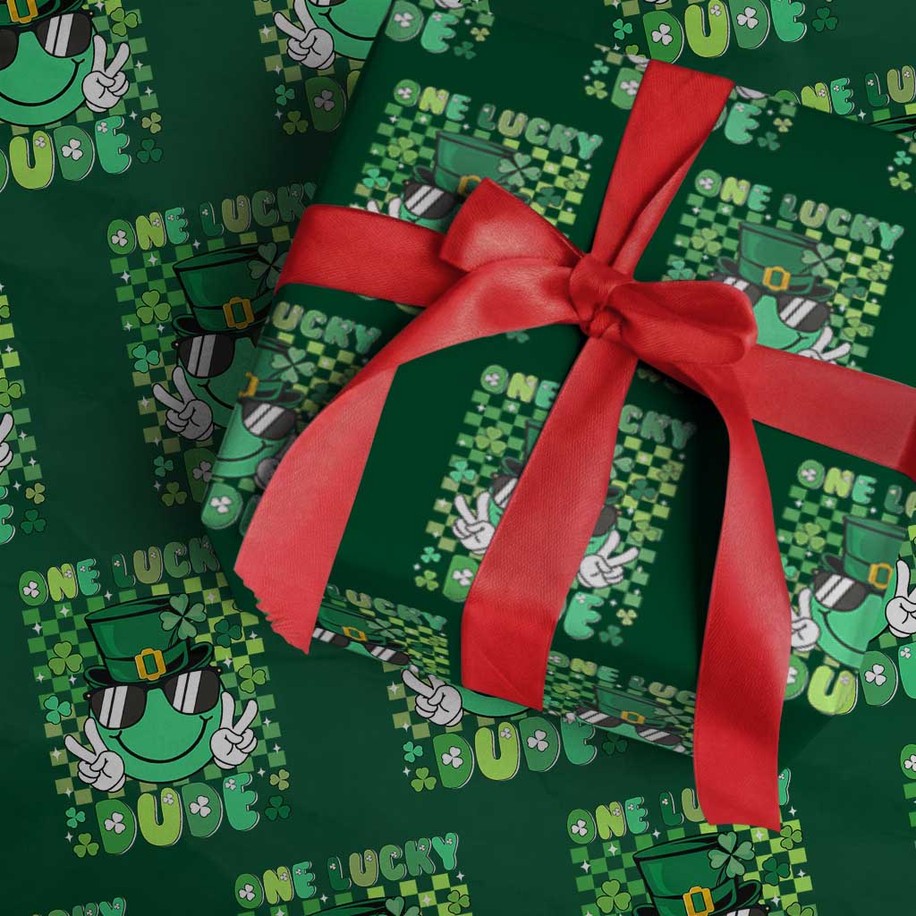 Retro St Patrick's Day Wrapping Paper Roll One Lucky Dude Green Checkered Heart Groovy - Wonder Print Shop
