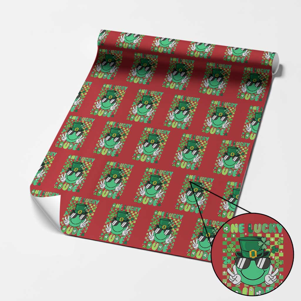 Retro St Patrick's Day Wrapping Paper Roll One Lucky Dude Green Checkered Heart Groovy - Wonder Print Shop