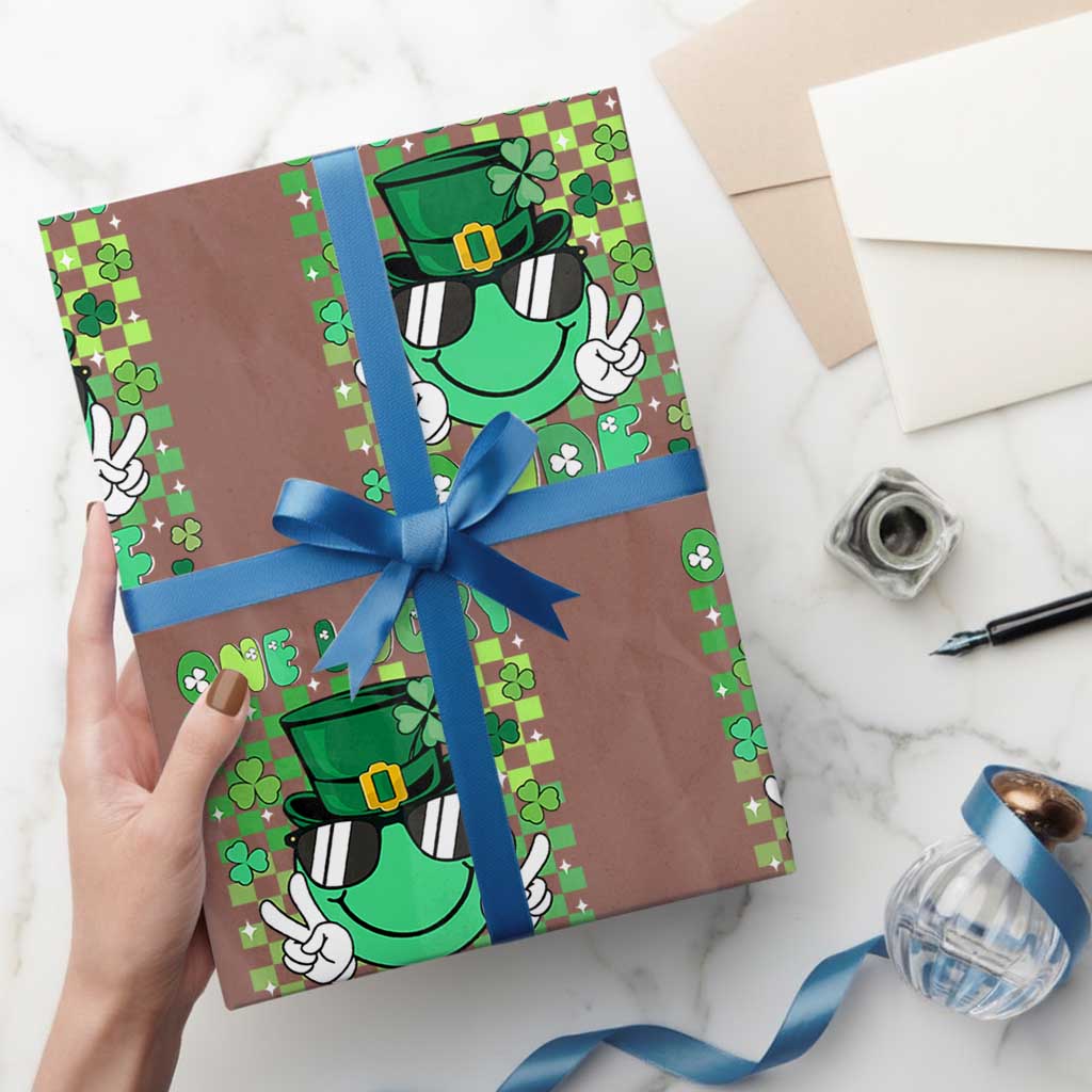 Retro St Patrick's Day Wrapping Paper Roll One Lucky Dude Green Checkered Heart Groovy - Wonder Print Shop