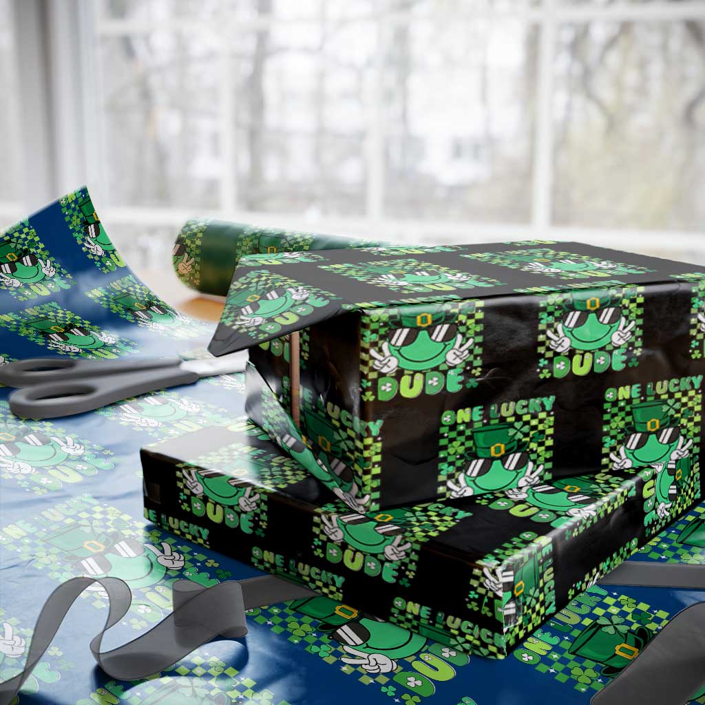 Retro St Patrick's Day Wrapping Paper Roll One Lucky Dude Green Checkered Heart Groovy - Wonder Print Shop