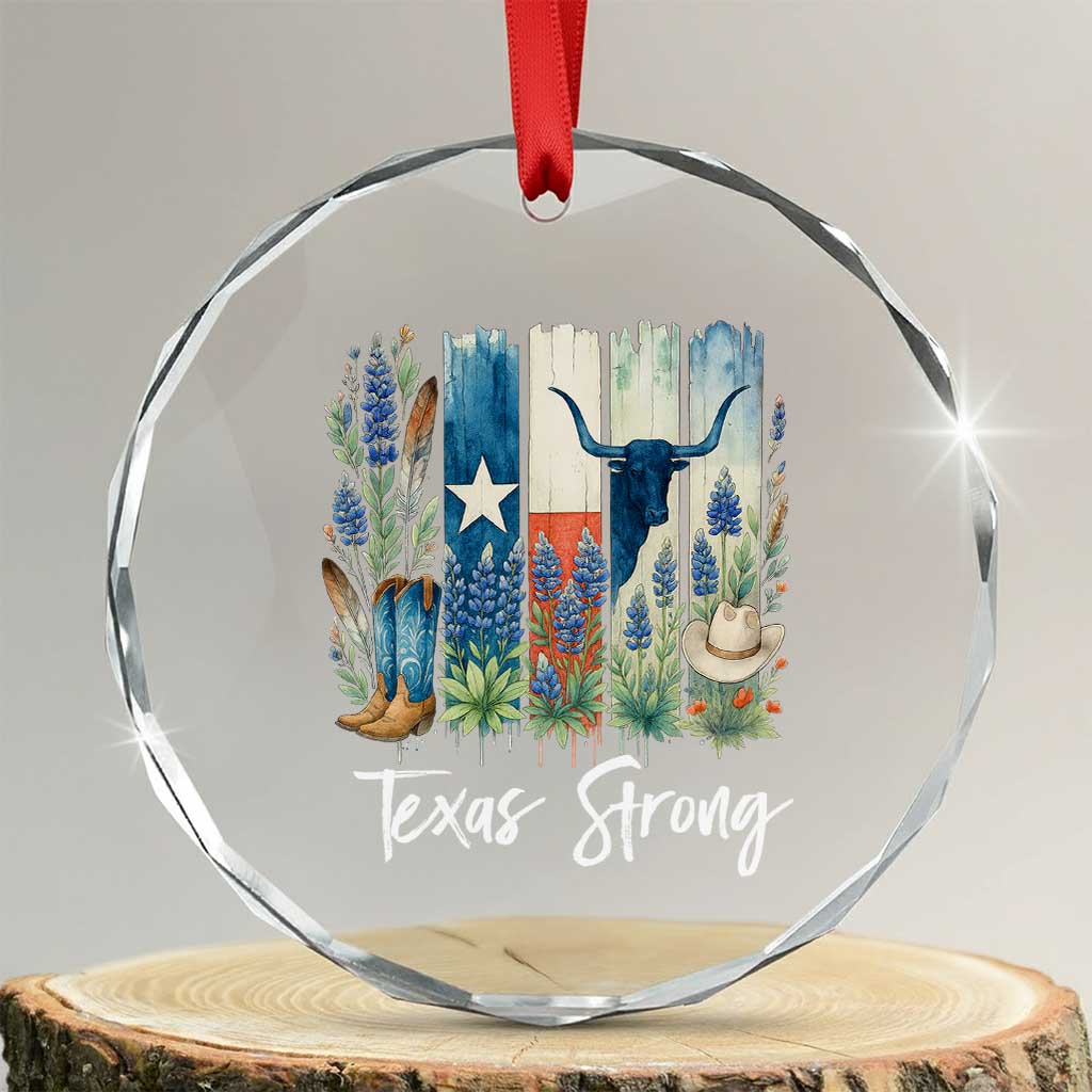 Retro Strong Texas Crystal Glass Ornament Bluebonnets Longhorn Cowboy Western Pride - Wonder Print Shop
