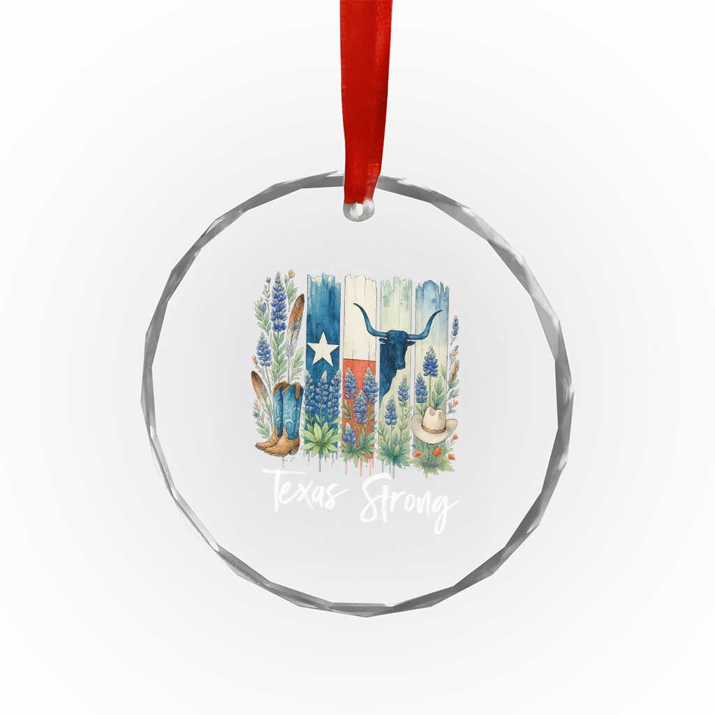 Retro Strong Texas Crystal Glass Ornament Bluebonnets Longhorn Cowboy Western Pride TS02