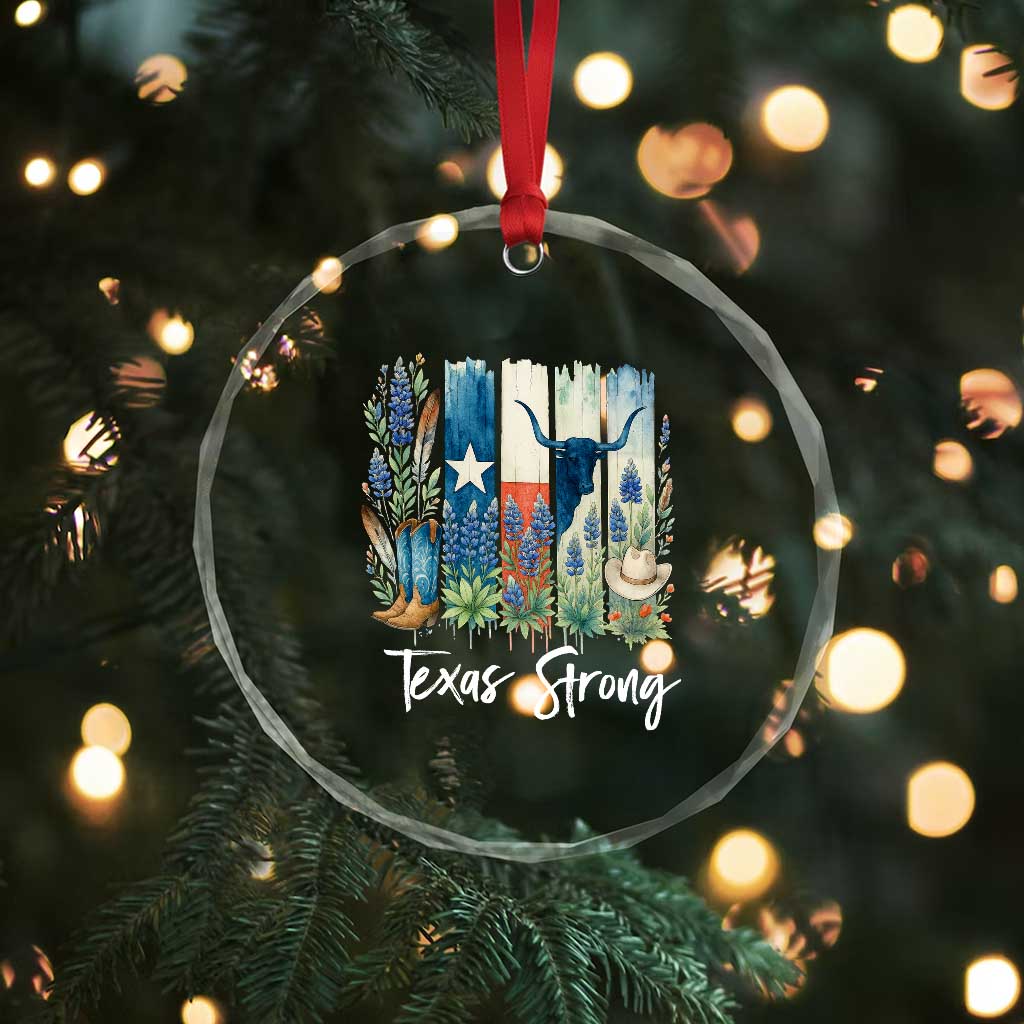 Retro Strong Texas Crystal Glass Ornament Bluebonnets Longhorn Cowboy Western Pride TS02