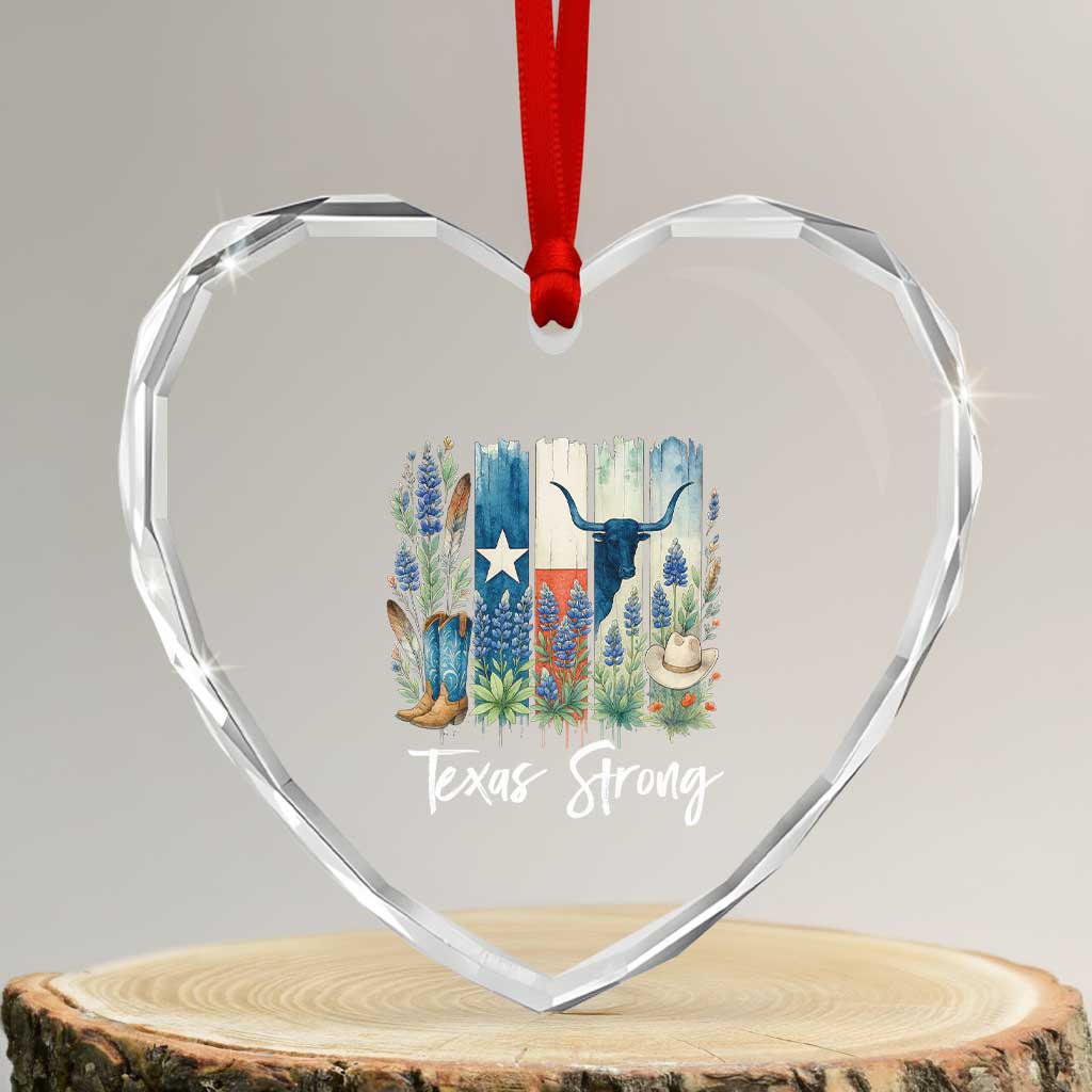 Retro Strong Texas Heart Crystal Glass Ornament Bluebonnets Longhorn Cowboy Western Pride - Wonder Print Shop
