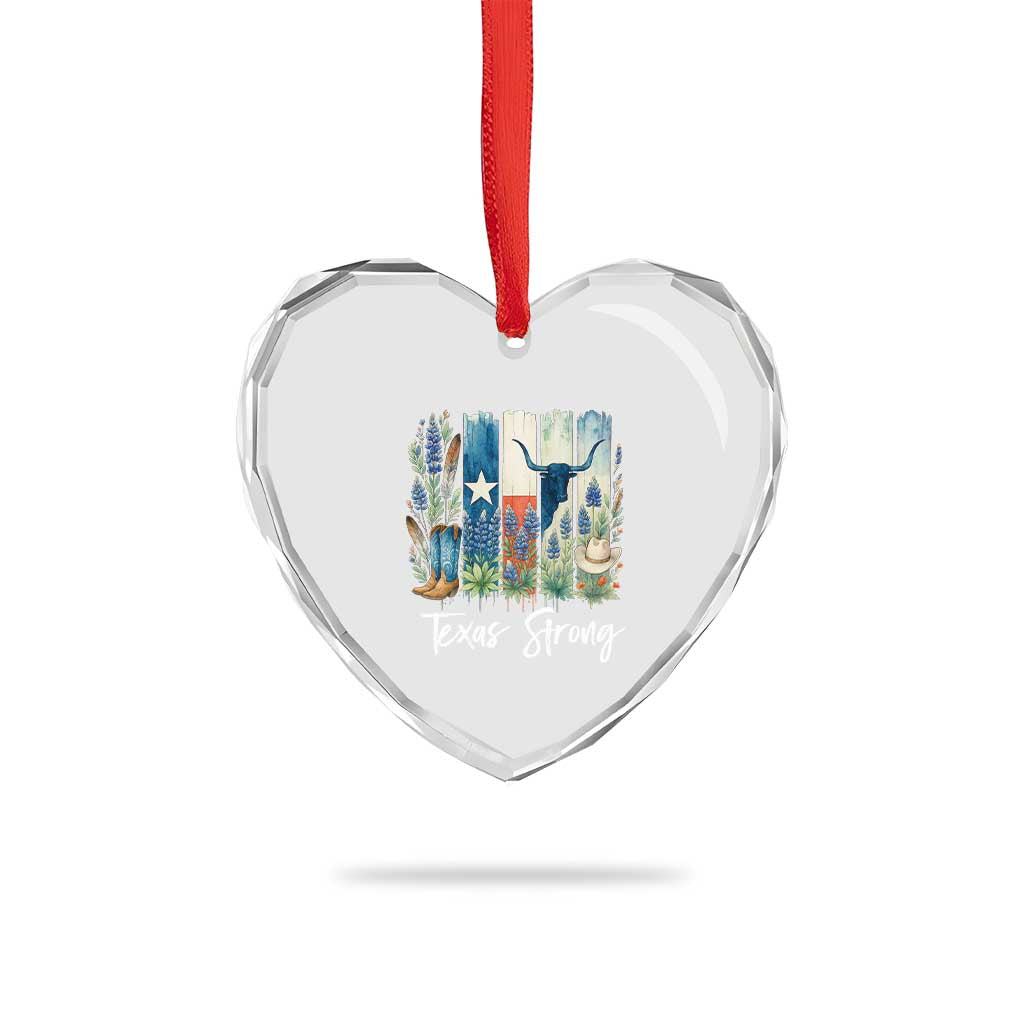 Retro Strong Texas Heart Crystal Glass Ornament Bluebonnets Longhorn Cowboy Western Pride - Wonder Print Shop