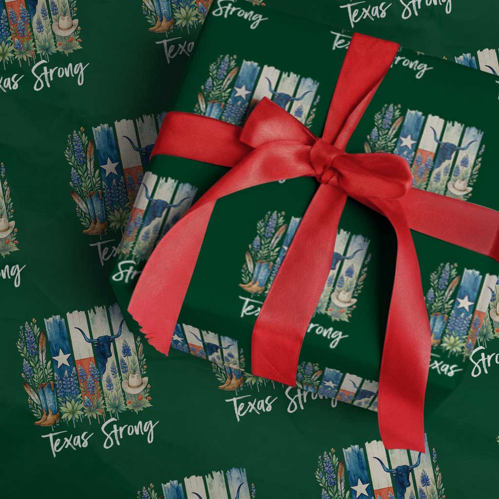 Retro Strong Texas Wrapping Paper Roll Bluebonnets Longhorn Cowboy Western Pride - Wonder Print Shop