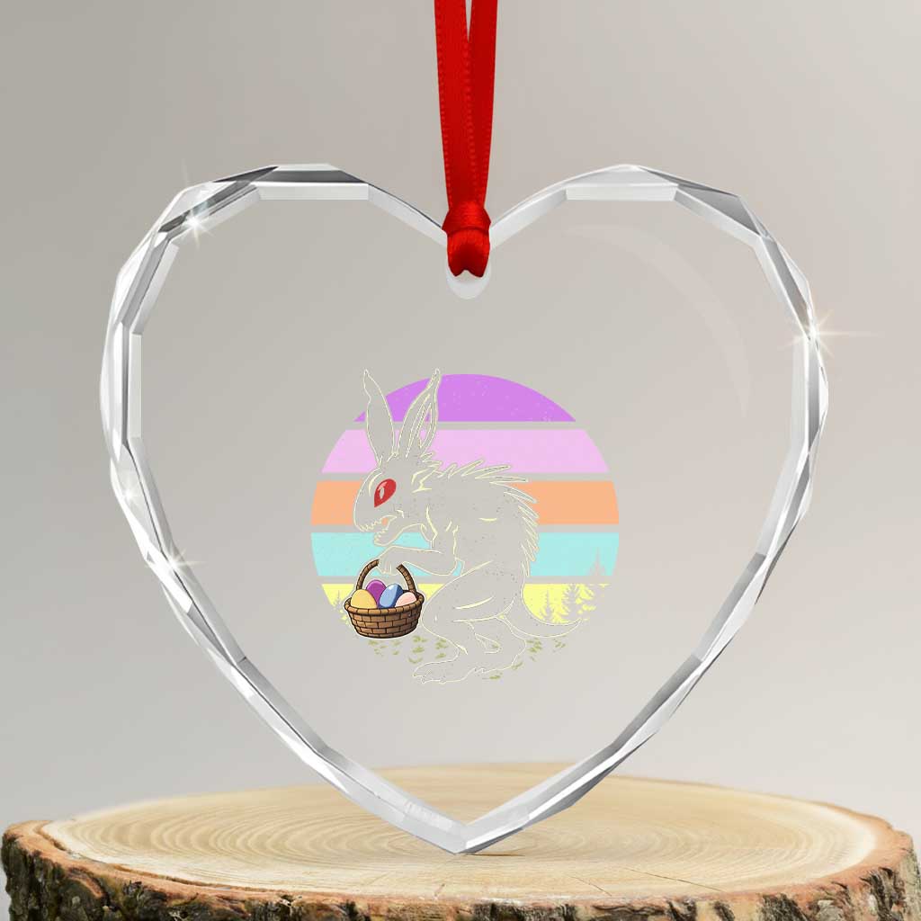 Retro Sunset Chupacabra Easter Egg Hunt Heart Crystal Glass Ornament Cryptid Lover Gift