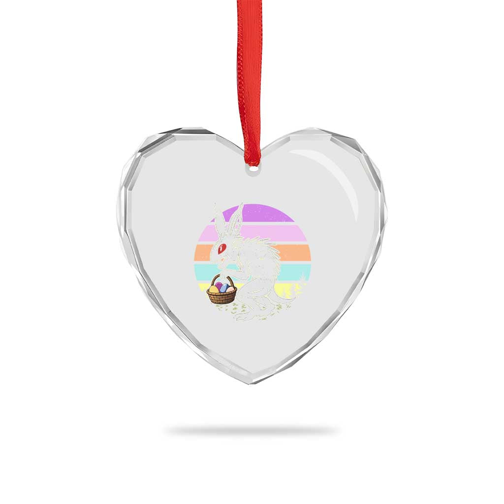 Retro Sunset Chupacabra Easter Egg Hunt Heart Crystal Glass Ornament Cryptid Lover Gift
