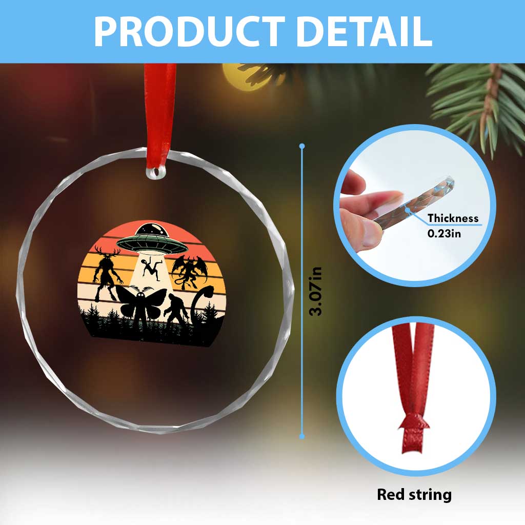 Retro Sunset Cryptid Squad Crystal Glass Ornament Cryptid Lover Gift