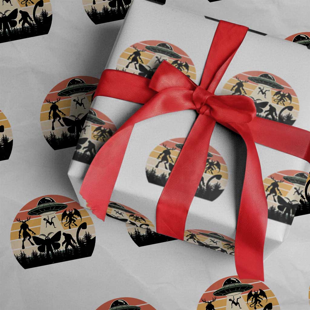 Retro Sunset Cryptid Squad Wrapping Paper Roll Cryptid Lover Gift