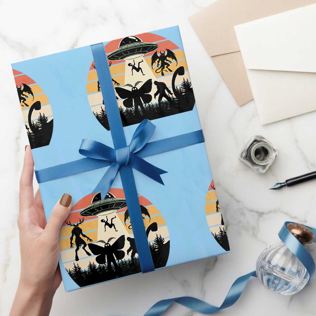Retro Sunset Cryptid Squad Wrapping Paper Roll Cryptid Lover Gift