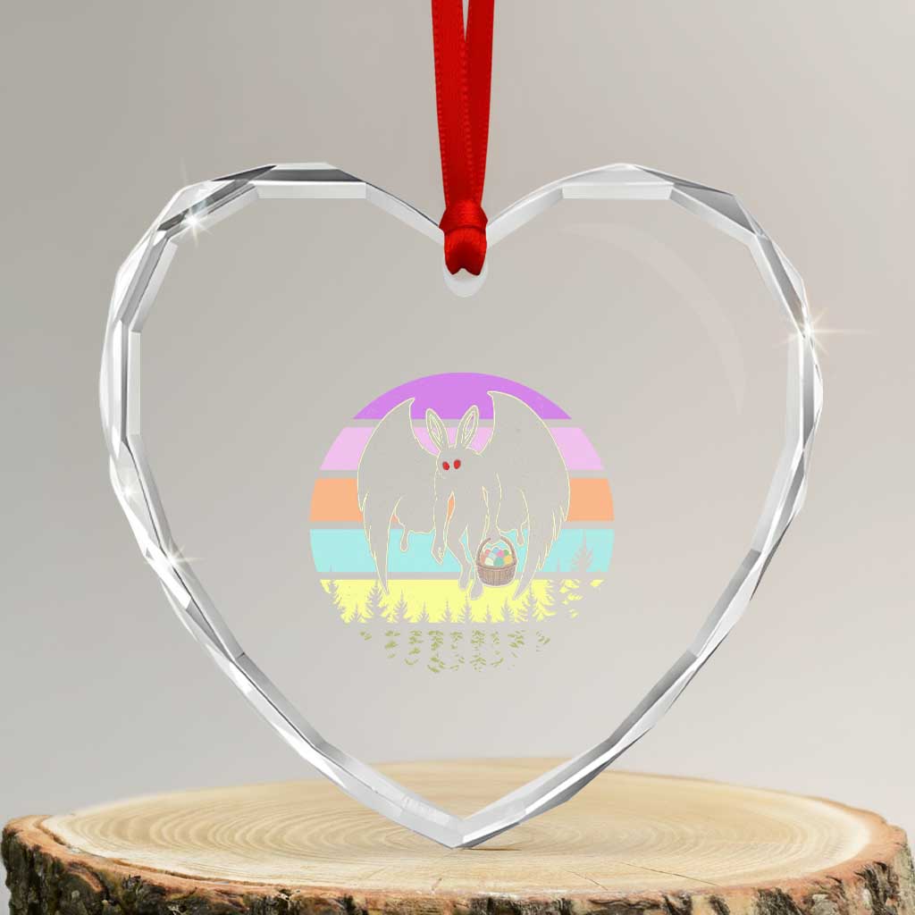 Retro Sunset Mothman Easter Egg Hunt Heart Crystal Glass Ornament Cryptid Lover Gift