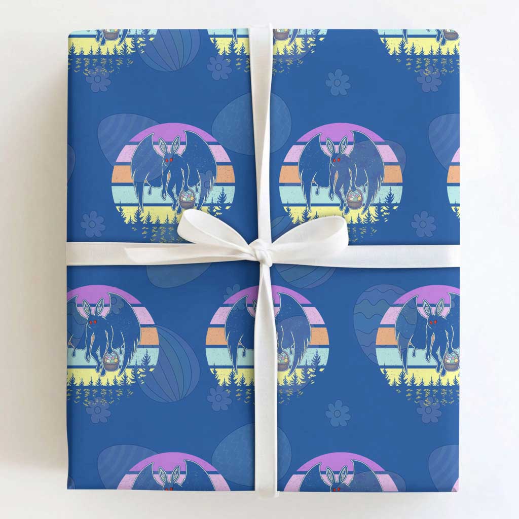 Retro Sunset Mothman Easter Egg Hunt Wrapping Paper Roll Cryptid Lover Gift