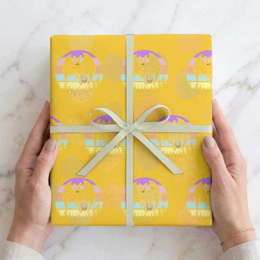 Retro Sunset Mothman Easter Egg Hunt Wrapping Paper Roll Cryptid Lover Gift