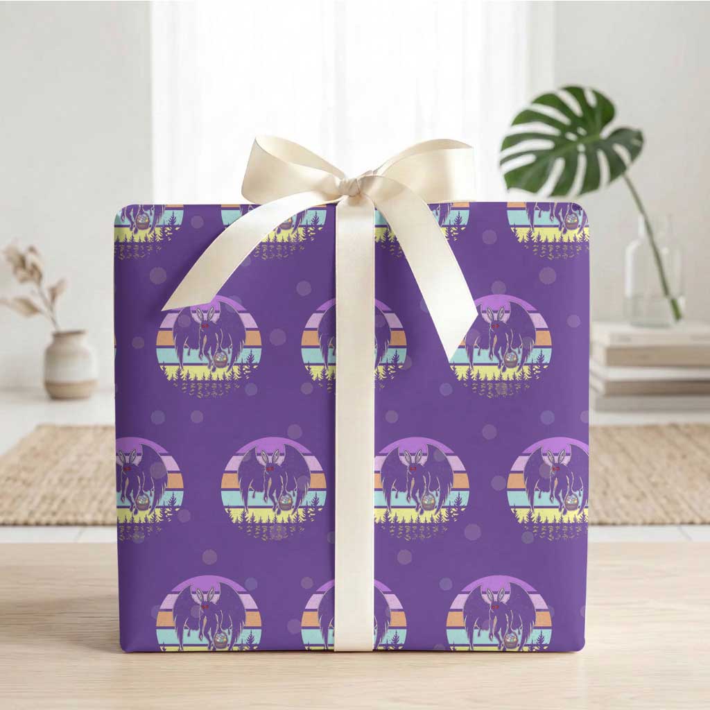 Retro Sunset Mothman Easter Egg Hunt Wrapping Paper Roll Cryptid Lover Gift