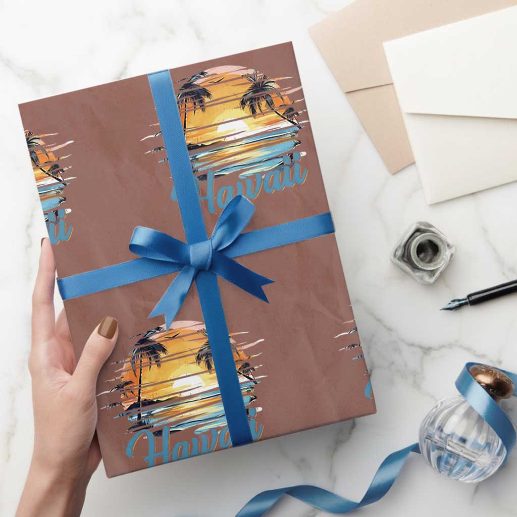 Retro Sunset Palm Tree Hawaii Wrapping Paper Roll Tropical Vacation Graphic