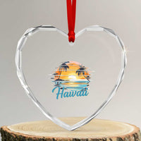 Retro Sunset Palm Tree Hawaii Heart Crystal Glass Ornament Tropical Vacation Graphic