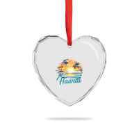 Retro Sunset Palm Tree Hawaii Heart Crystal Glass Ornament Tropical Vacation Graphic