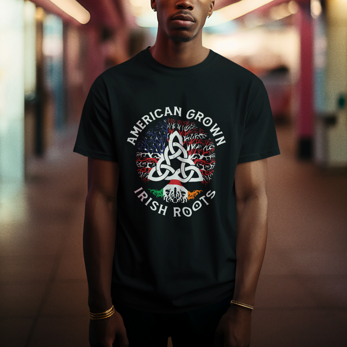 American Grown Irish Roots Ireland Flag T Shirt - Wonder Print Shop