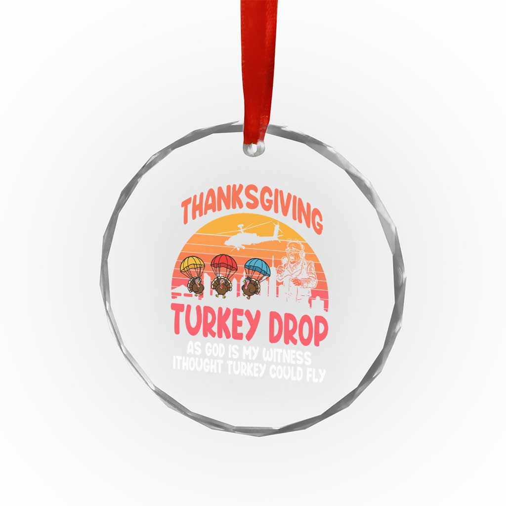 Retro Thanksgiving Turkey Drop Crystal Glass Ornament Parachuting Turkeys Funny 70s Parody - Wonder Print Shop