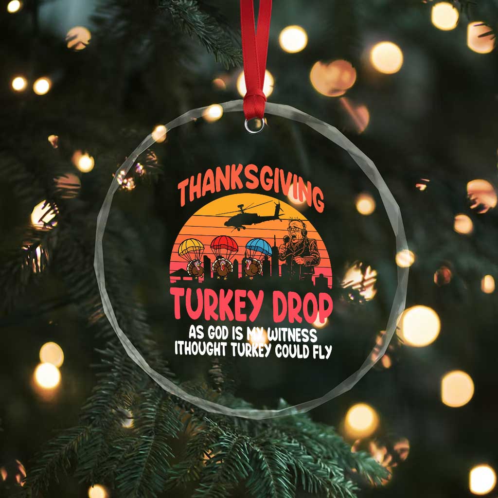 Retro Thanksgiving Turkey Drop Crystal Glass Ornament Parachuting Turkeys Funny 70s Parody - Wonder Print Shop