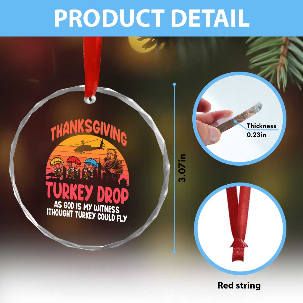 Retro Thanksgiving Turkey Drop Crystal Glass Ornament Parachuting Turkeys Funny 70s Parody - Wonder Print Shop