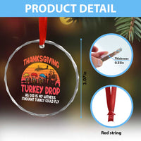 Retro Thanksgiving Turkey Drop Crystal Glass Ornament Parachuting Turkeys Funny 70s Parody - Wonder Print Shop