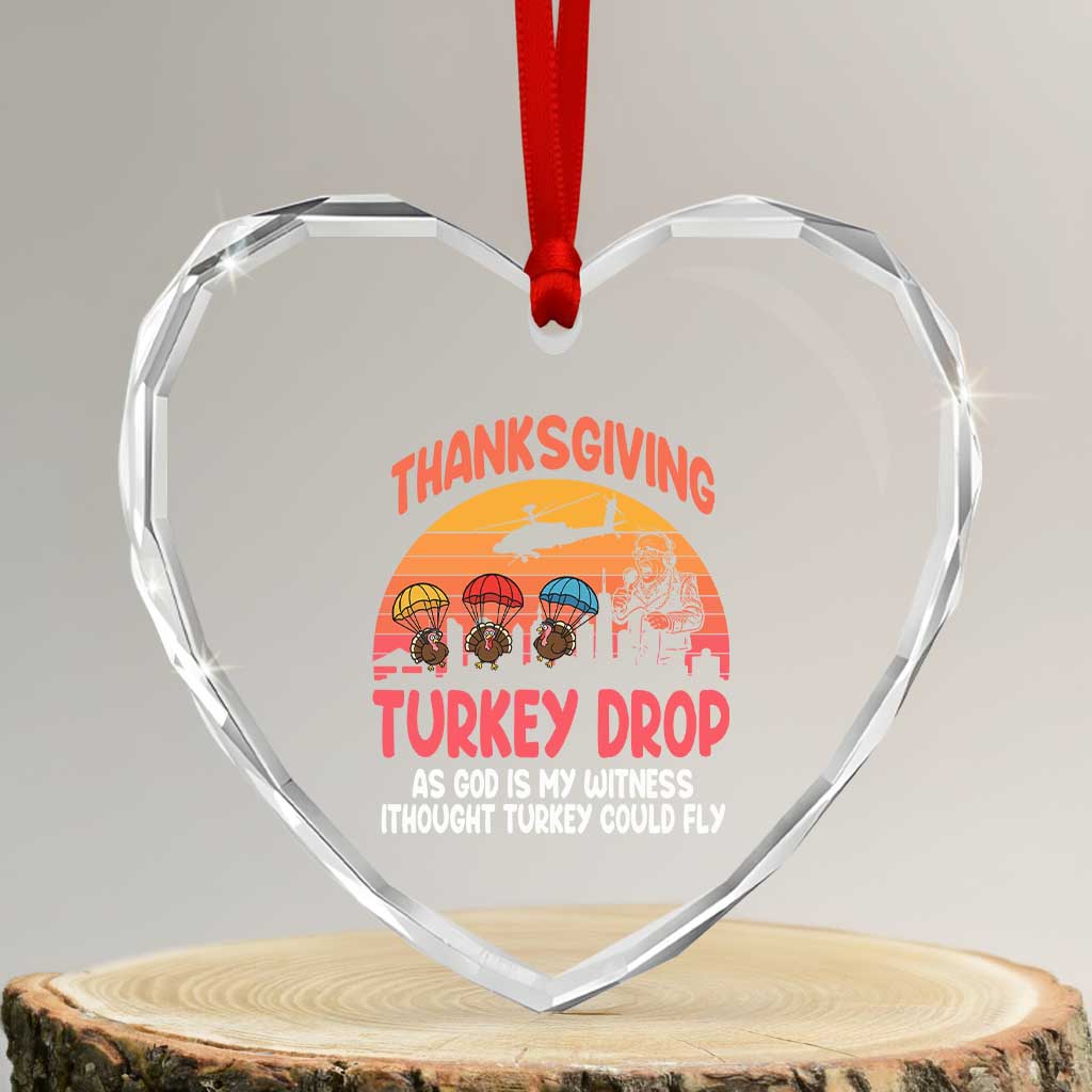 Retro Thanksgiving Turkey Drop Heart Crystal Glass Ornament Parachuting Turkeys Funny 70s Parody - Wonder Print Shop