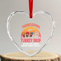 Retro Thanksgiving Turkey Drop Heart Crystal Glass Ornament Parachuting Turkeys Funny 70s Parody - Wonder Print Shop