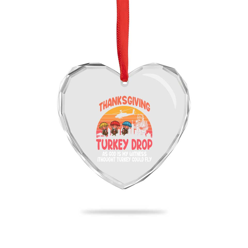 Retro Thanksgiving Turkey Drop Heart Crystal Glass Ornament Parachuting Turkeys Funny 70s Parody - Wonder Print Shop