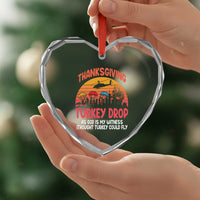 Retro Thanksgiving Turkey Drop Heart Crystal Glass Ornament Parachuting Turkeys Funny 70s Parody - Wonder Print Shop