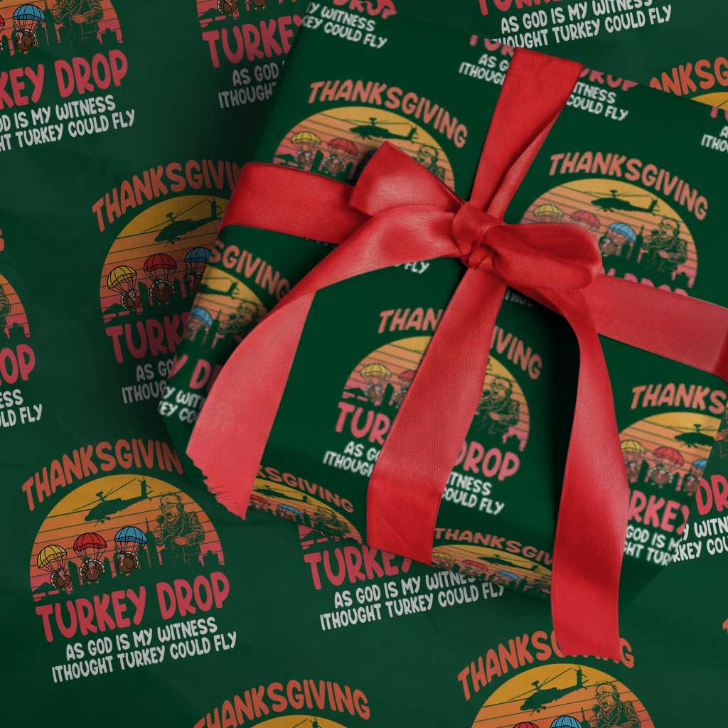 Retro Thanksgiving Turkey Drop Wrapping Paper Roll Parachuting Turkeys Funny 70s Parody - Wonder Print Shop