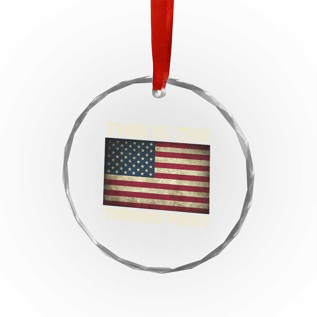 Retro This is The Turning Point Crystal Glass Ornament Vintage USA Freedom Patriotic America Flag TS10