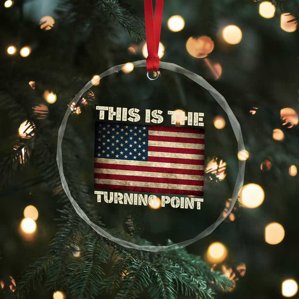 Retro This is The Turning Point Crystal Glass Ornament Vintage USA Freedom Patriotic America Flag TS10