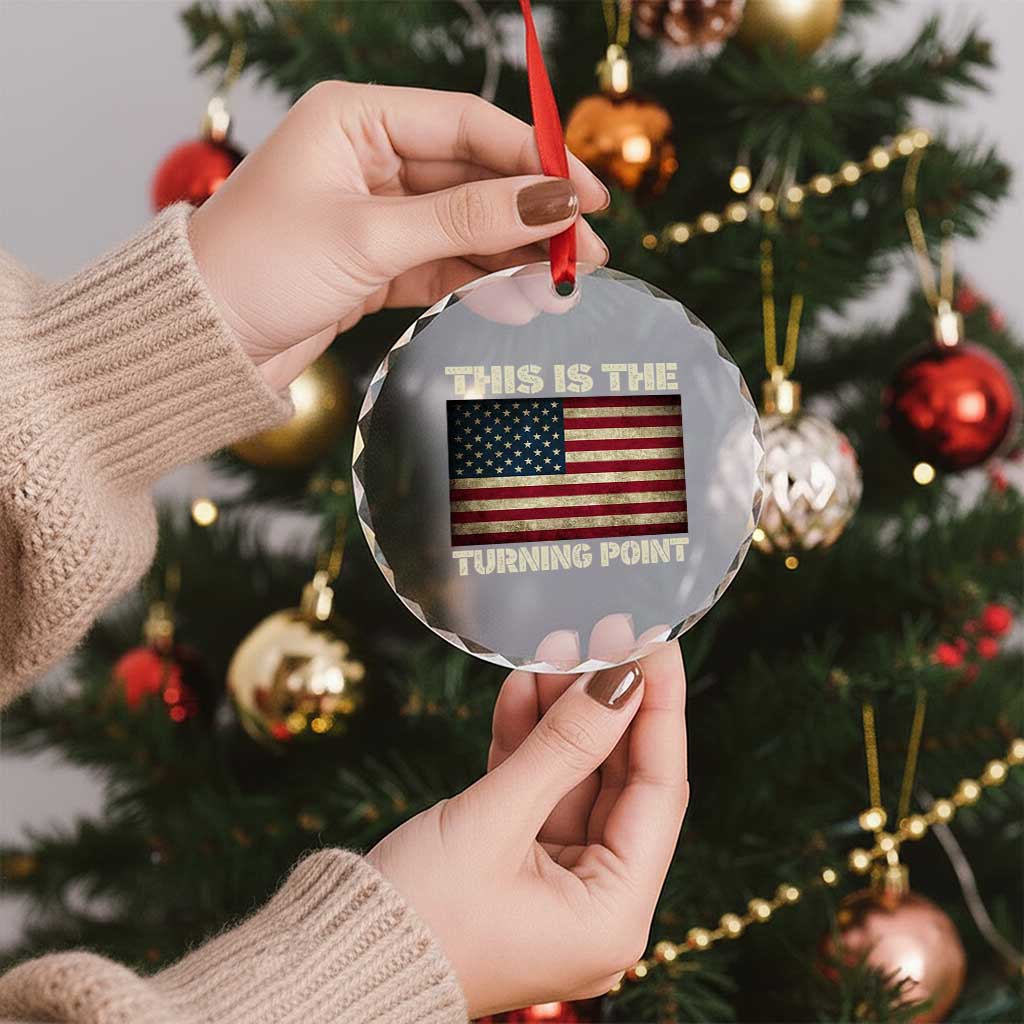 Retro This is The Turning Point Crystal Glass Ornament Vintage USA Freedom Patriotic America Flag TS10