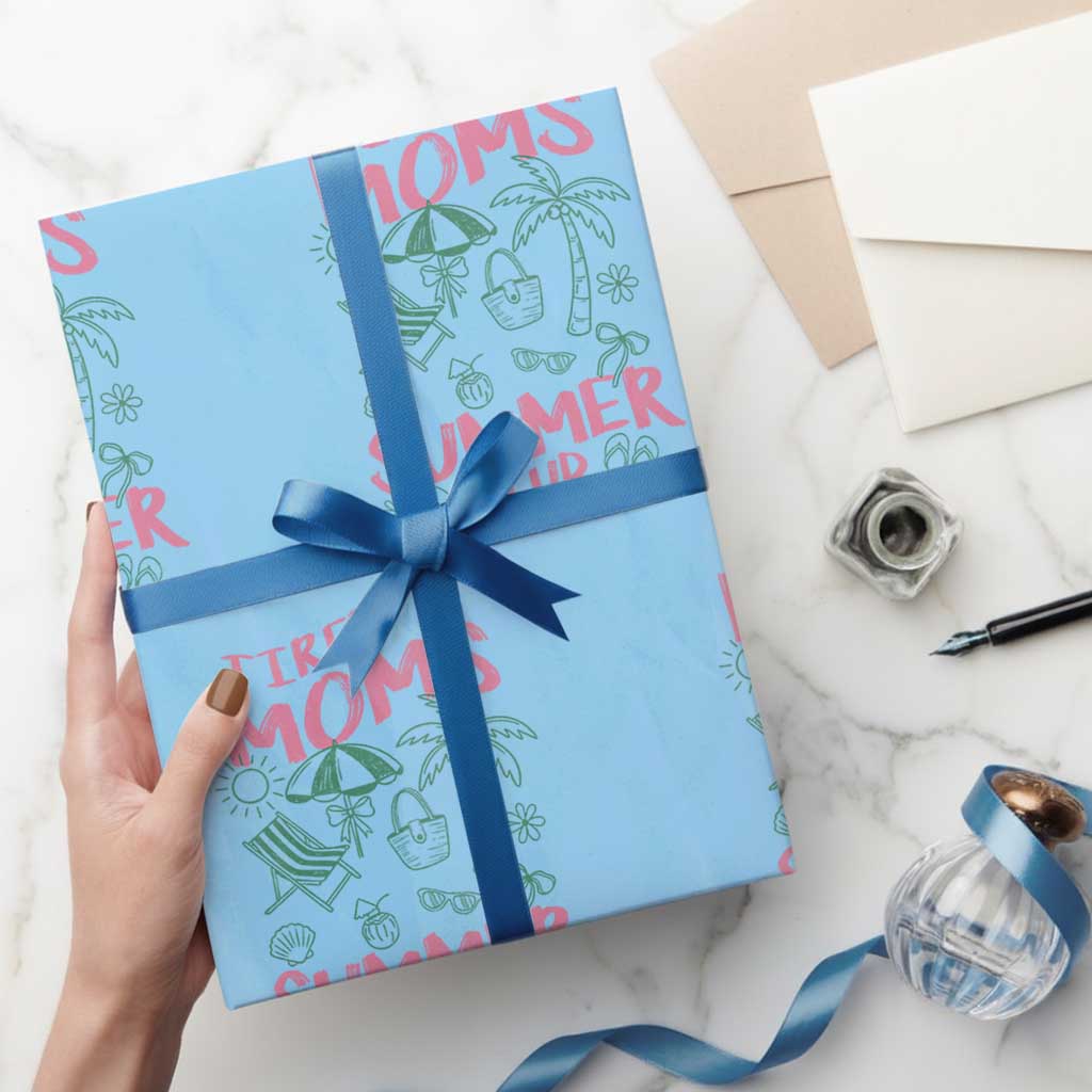 Retro Tired Moms Summer Club Wrapping Paper Roll Funny Mama Beach Vacation Gift